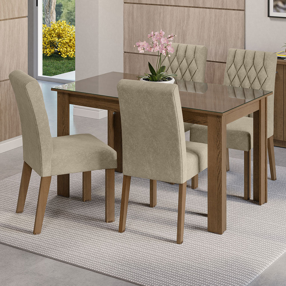 Juego de Comedor con Vidrio Sobrepuesto 4 Sillas Marrón/Imperial Celina Madesa