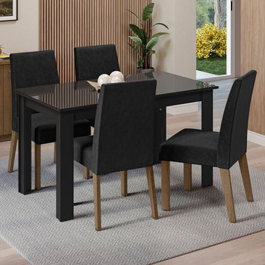 Juego de Comedor con Vidrio Sobrepuesto 4 Sillas Negro/Oxford Antônia Madesa