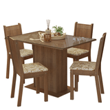 Conjunto Comedor Mesa Mesada de Vidro 4 Sillas Marrón/Lí­rio Bege Camélia Madesa