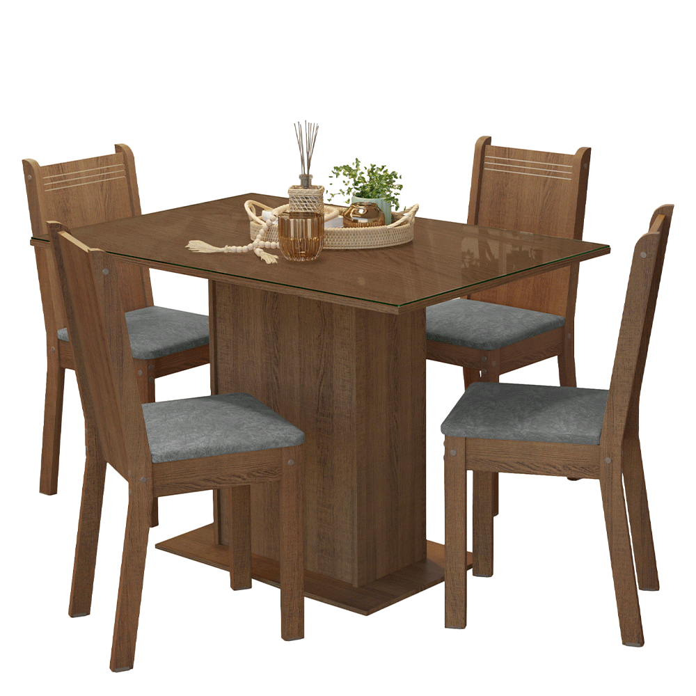 Juego de Comedor Mesada de Vidrio 4 Sillas Camélia Marrón/Silver