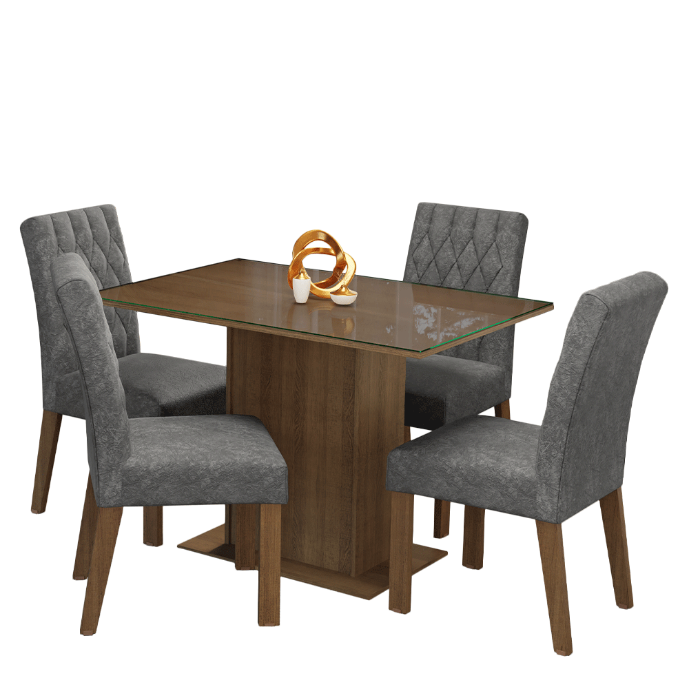 Juego de Comedor con Vidrio Sobrepuesto 4 Sillas Marrón/Silver Reale Madesa