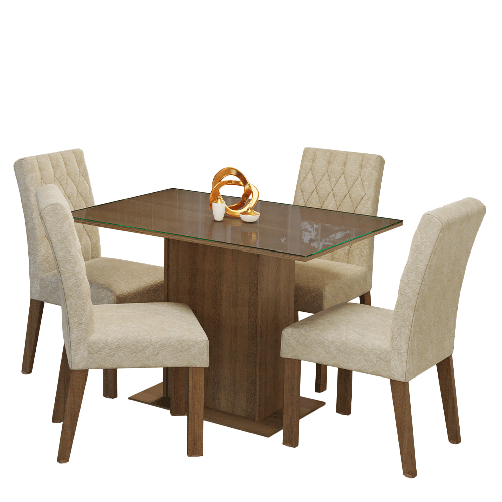 Juego de Comedor con Vidrio Sobrepuesto 4 Sillas Marrón/Imperial Reale Madesa