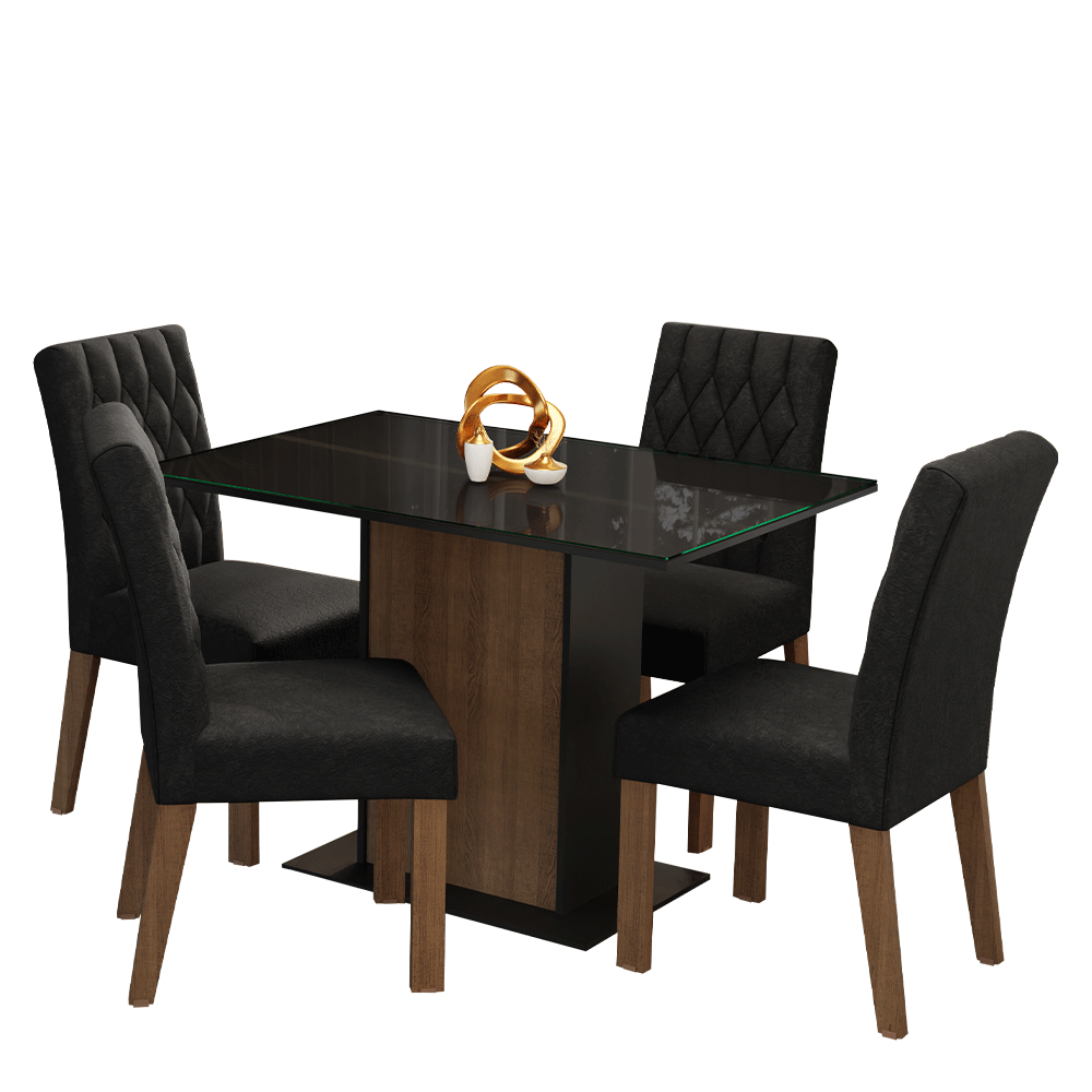 Juego de Comedor con Vidrio Sobrepuesto 4 Sillas Marrón/Negro/Oxford Reale Madesa