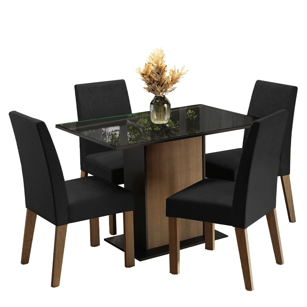 Juego de Comedor con Vidrio Sobrepuesto 4 Sillas Marrón/Negro/Oxford Zion Madesa