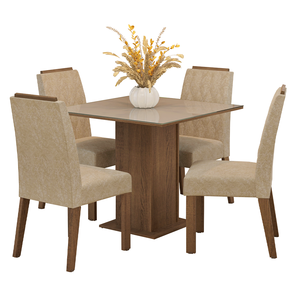 Juego de Comedor con Vidrio Sobrepuesto 4 Sillas Marrón/Crema/Imperial Capri Madesa