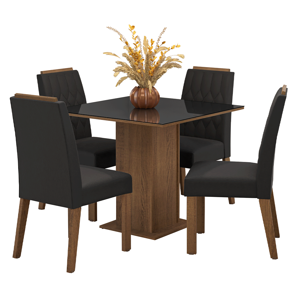 Juego de Comedor Mesada de Vidrio 4 Sillas Capri Marrón/Negro/Oxford