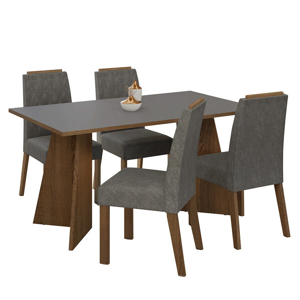 Juego de Comedor Mesada de Madera 4 Sillas Tulum Marrón/Gris/Silver