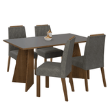 Juego de Comedor Mesada de Madera 4 Sillas Tulum Marrón/Gris/Silver