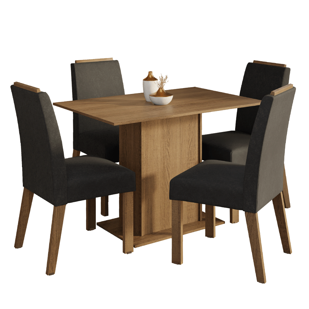 Juego de Comedor Tapa de Madera 4 Sillas Marrón/Oxford Acácia Madesa
