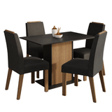 Juego de Comedor Tapa de Madera 4 Sillas Marrón/Negro/Oxford Acácia Madesa