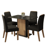 Juego de Comedor Tapa de Vidrio 4 Sillas Marrón/Negro/Oxford Pitanga Madesa