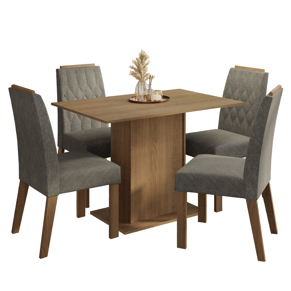 Juego de Comedor Tapa de Madera 4 Sillas Marrón/Silver Romã Madesa