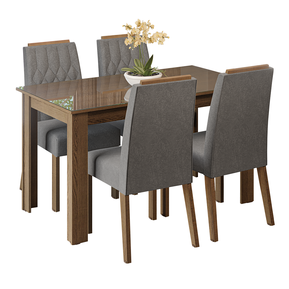 Juego de Comedor Tapa de Vidrio 4 Sillas Marrón/Silver Pétala Madesa
