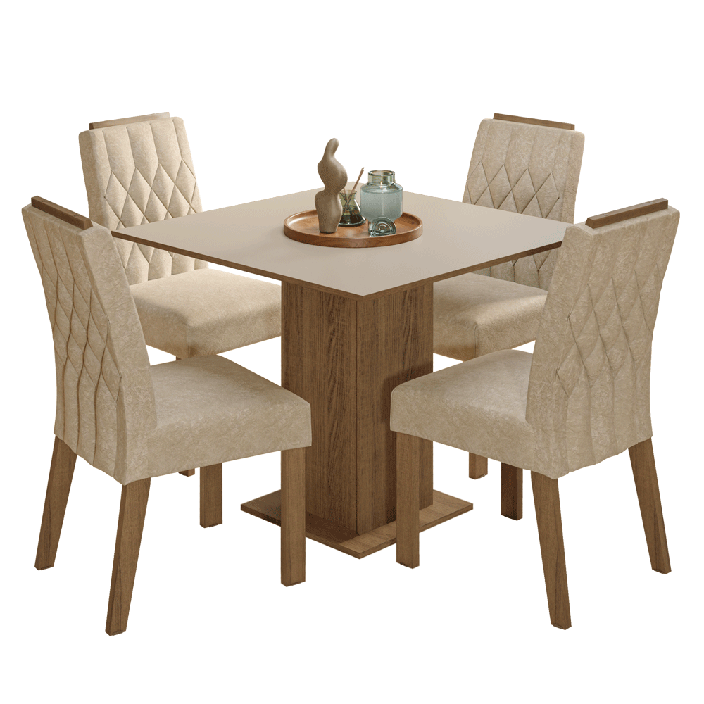 Juego de Comedor Tapa de Madera 4 Sillas Marrón/Crema/Imperial Verbena Madesa
