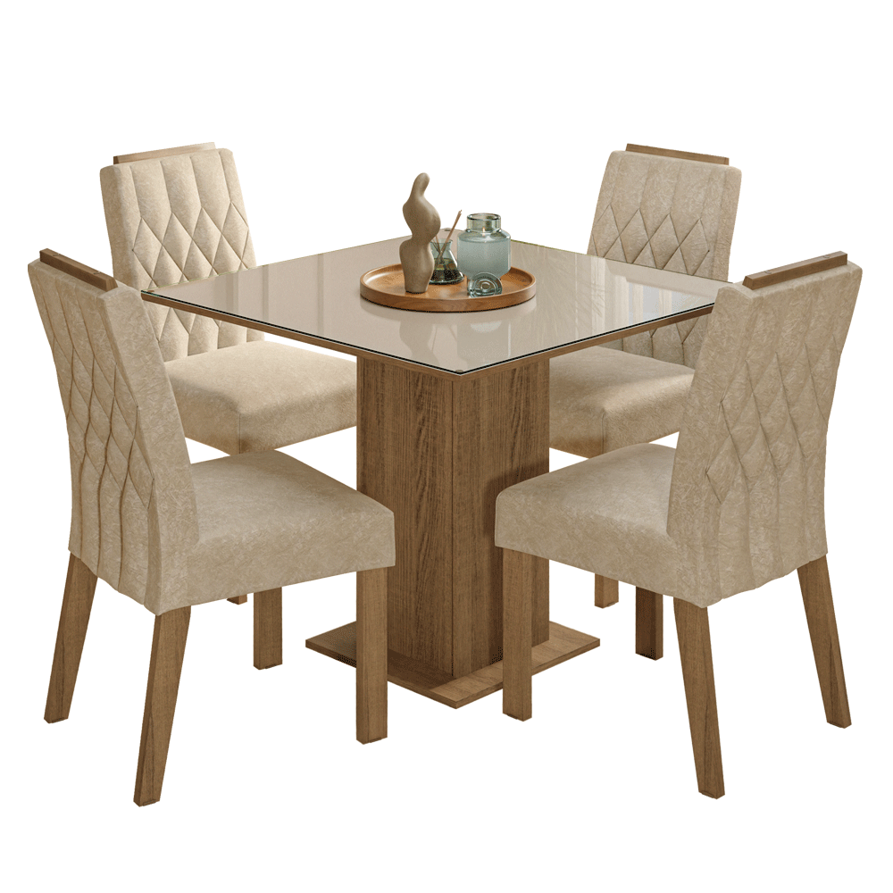 Juego de Comedor Tapa de Vidrio 4 Sillas Marrón/Crema/Imperial Sálvia Madesa