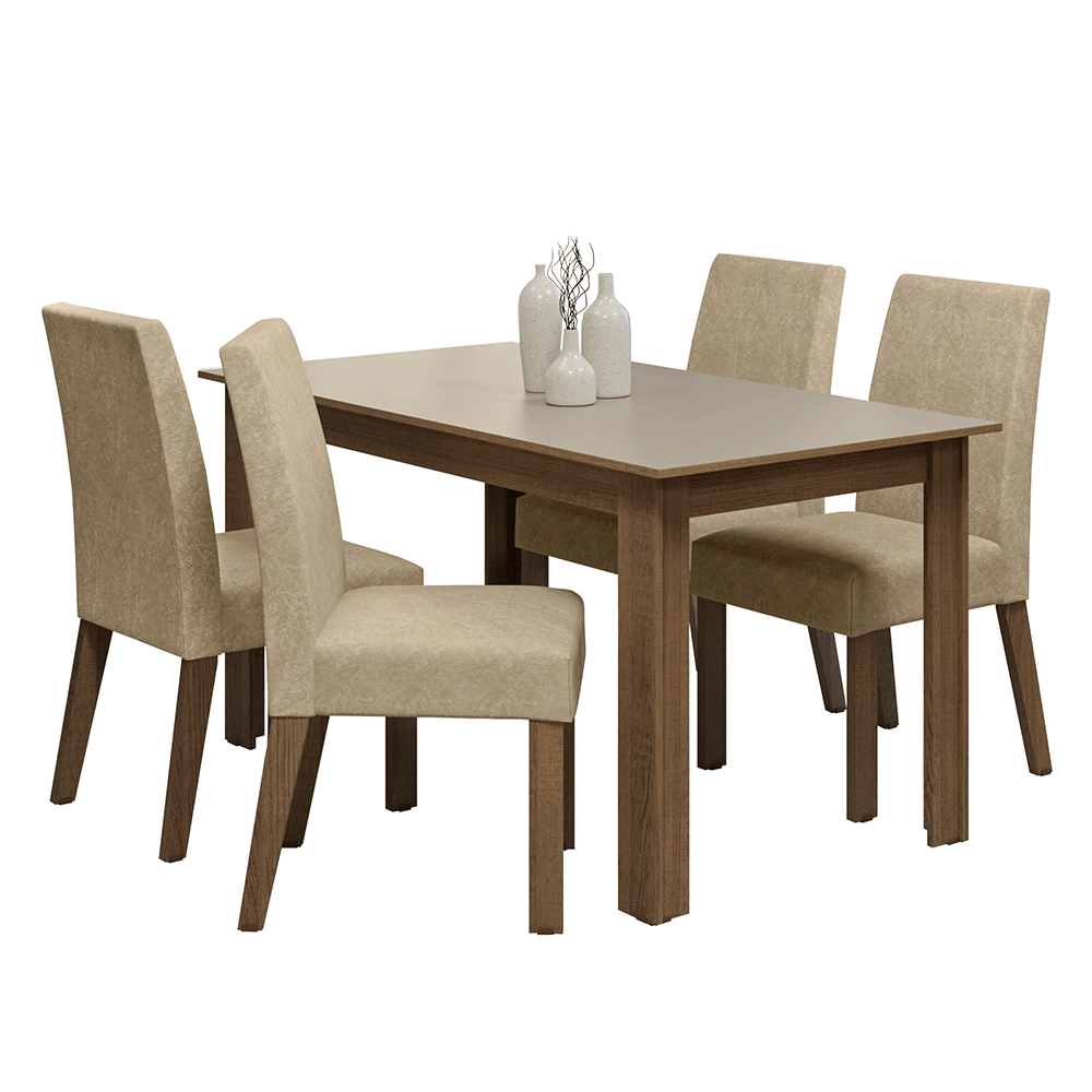 Juego de Comedor Lumina Mesa con Tapa de Madera 4 Sillas Marrón/Crema/Suede Imperial Madesa
