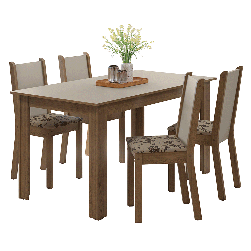 Juego de Comedor Alva Mesa Tapa de Madera 4 Sillas Marrón/Crema/Beige Marrón Madesa