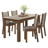 Juego de Comedor Alva Mesa Tapa de Madera 4 Sillas Marrón/Crema/Floral Hibiscus Madesa