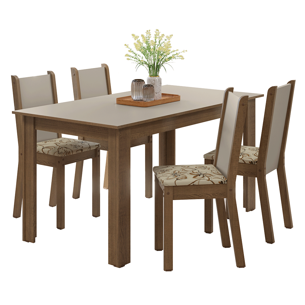 Juego de Comedor Alva Mesa Tapa de Madera 4 Sillas Marrón/Crema/Lirio Beige Madesa