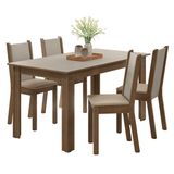 Juego de Comedor Alva Mesa Tapa de Madera 4 Sillas Marrón/Crema/Sintético Beige Madesa