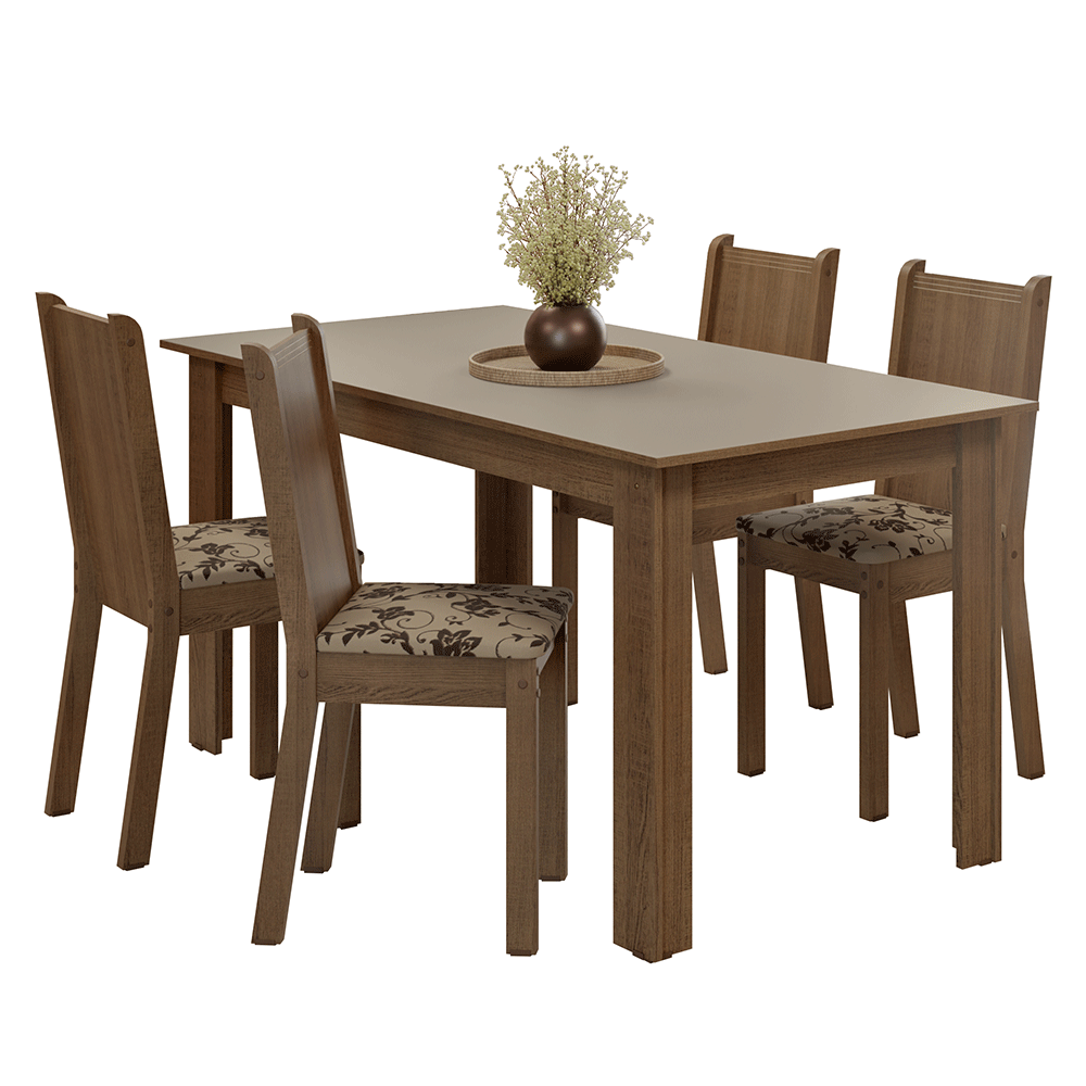 Juego de Comedor Mesa con Tapa de Madera 4 Sillas Marrón/Crema/Tapizado Beige Marrón Madesa