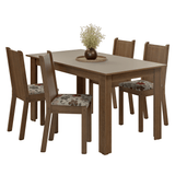 Juego de Comedor Mesa con Tapa de Madera 4 Sillas Marrón/Crema/Floral Hibiscos Madesa
