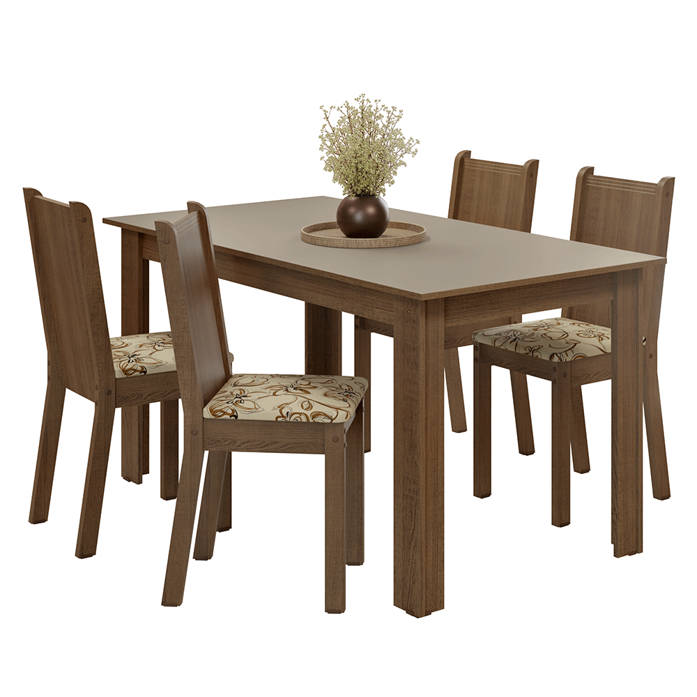 Juego de Comedor Mesa con Tapa de Madera 4 Sillas Marrón/Crema/Lirio Beige Madesa