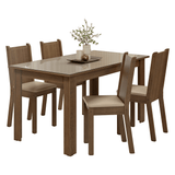 Juego de Comedor Mesa Tapa de Vidrio 4 Sillas Marrón/Crema/Sintético Beige Madesa