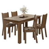 Juego de Comedor Mesa Tapa de Vidrio 4 Sillas Marrón/Crema/Tapizado Beige Marrón Madesa