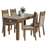 Juego de Comedor Mesa con Tapa de Madera 4 Sillas Marrón/Crema/Sintético Beige Madesa