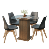 Juego de Comedor Denali Mesa Tapa de Vidrio 4 Sillas Marrón/Negro Madesa