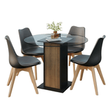 Juego de Comedor Denali Mesa Tapa de Vidrio 4 Sillas Negro/Marrón/Negro Madesa