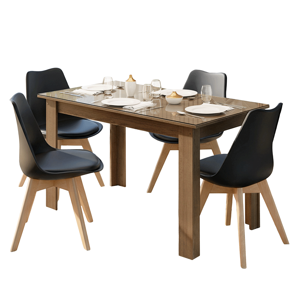 Juego de Comedor Toscana Mesa Tapa de Vidrio 4 Sillas Marrón/Negro Madesa