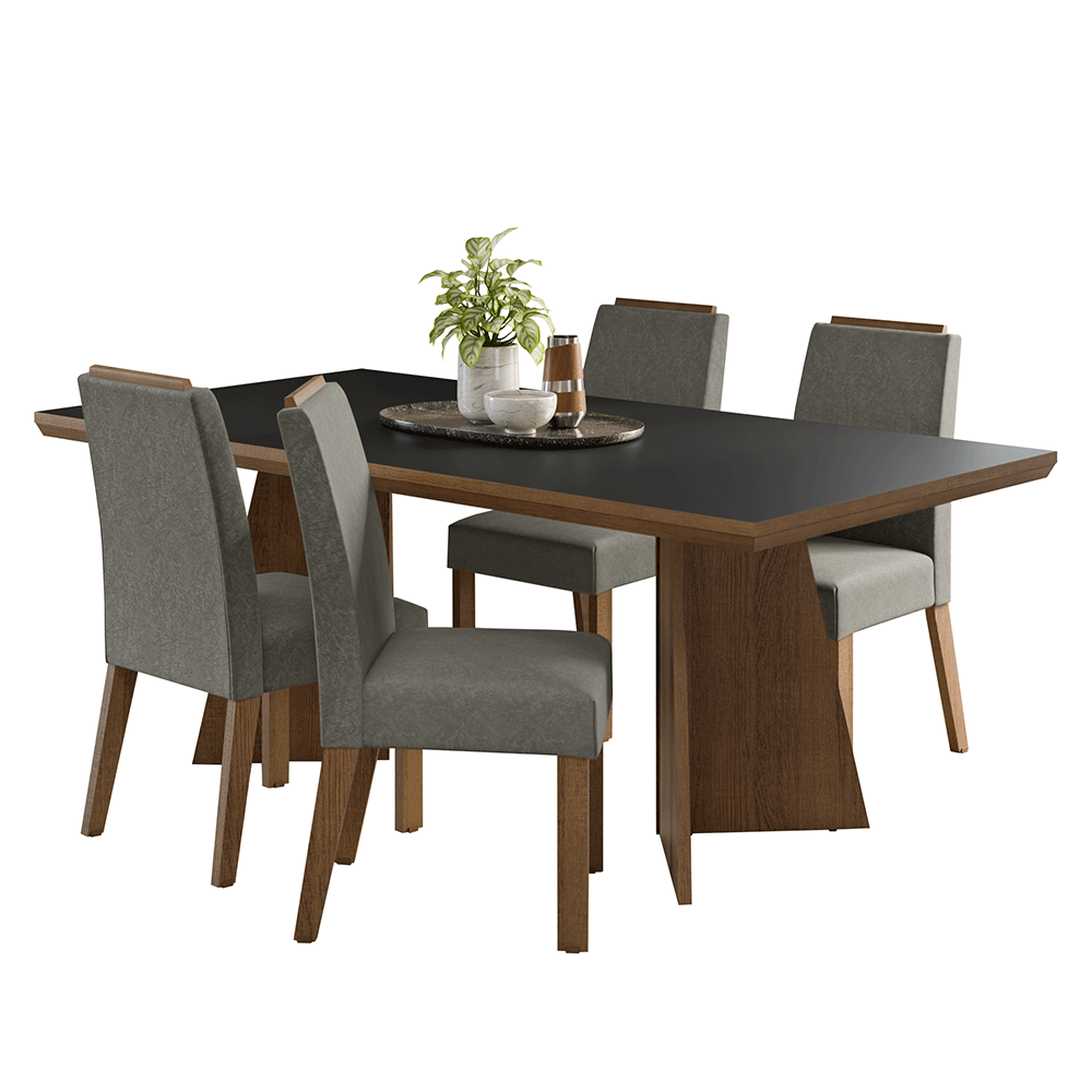 Juego de Comedor con Tapa de Madera 4 Sillas Marrón/Negro/Silver Arles Madesa