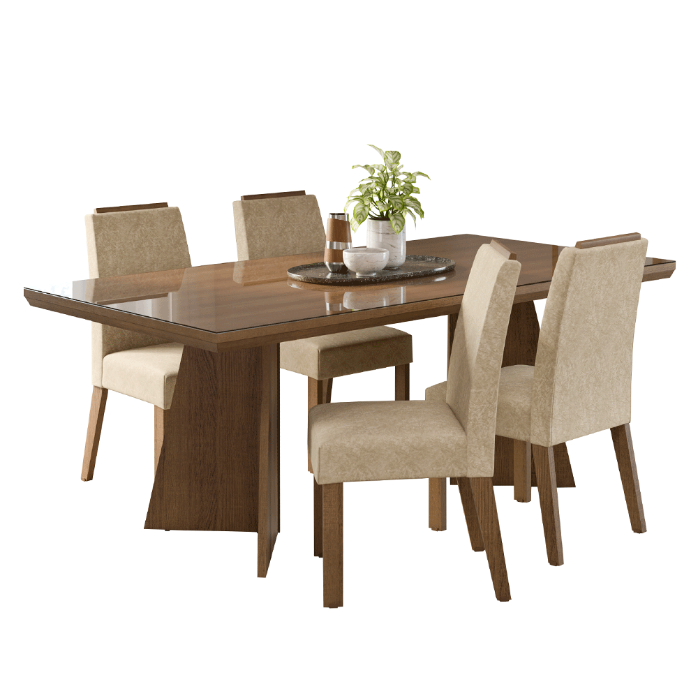 Juego de Comedor Tapa con Vidrio 4 Sillas Marrón/Imperial Todi Madesa