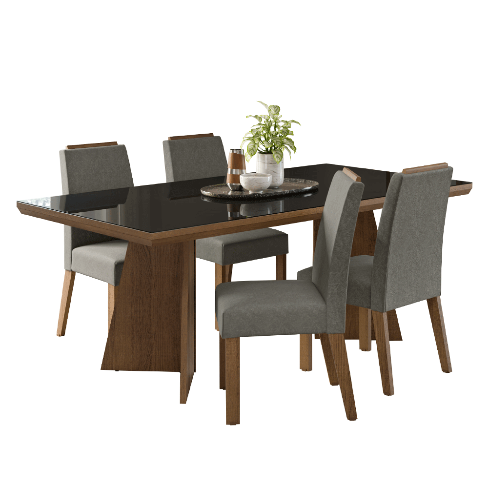 Juego de Comedor Tapa con Vidrio 4 Sillas Marrón/Negro/Silver Todi Madesa