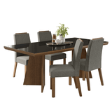 Juego de Comedor Tapa con Vidrio 4 Sillas Marrón/Negro/Silver Todi Madesa
