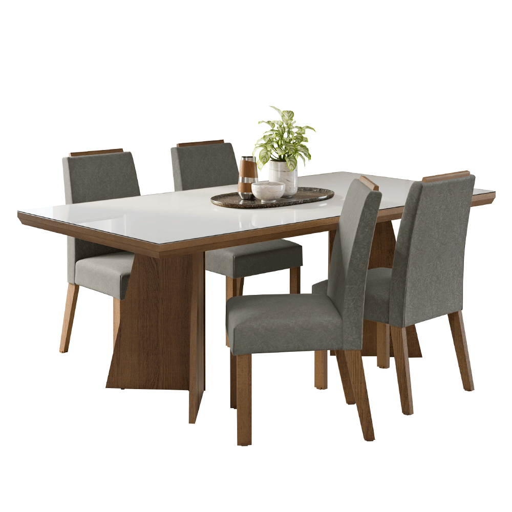 Juego de Comedor Tapa con Vidrio 4 Sillas Marrón/Blanco/Silver Todi Madesa