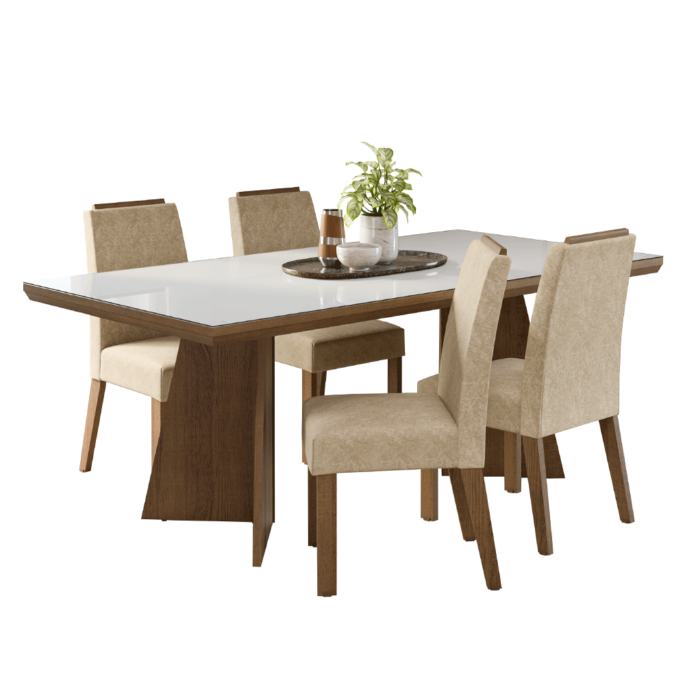 Juego de Comedor Tapa con Vidrio 4 Sillas Marrón/Blanco/Imperial Todi Madesa