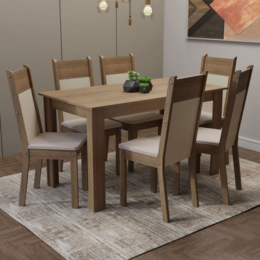 Juego de Comedor 6 Sillas Marrón/Crema/Beige Medelin Madesa