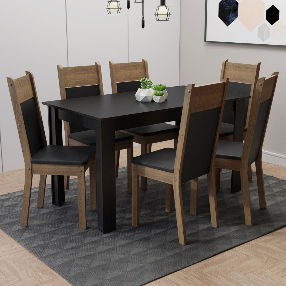 Juego de Comedor 6 Sillas Negro/Marrón Medelin Madesa