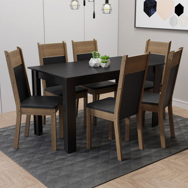 Juego de Comedor 6 Sillas Negro/Marrón Medelin Madesa