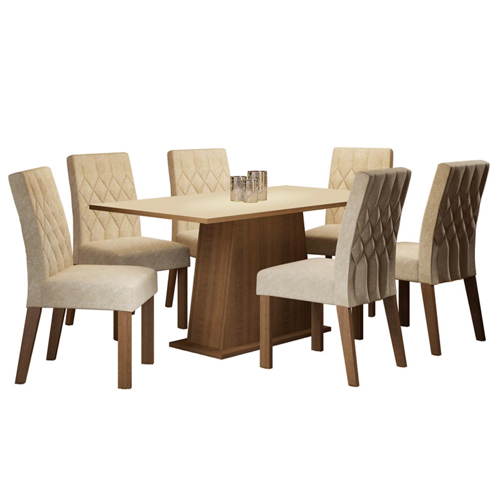 Juego de Comedor Madesa Daniela Mesa Tapa de Madera con 6 Sillas Marrón/Crema/Imperial