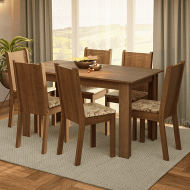 Juego de Comedor 6 Sillas Marrón/Lirio Beige Analu Madesa