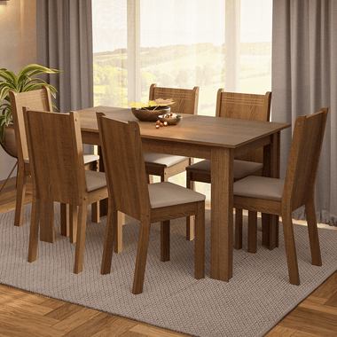 Juego de Comedor 6 Sillas Marrón/Beige Analu Madesa