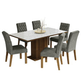 Juego de Comedor Mesa Tapa de Vidrio 6 Sillas Marrón/Blanco/Silver Geórgia Madesa