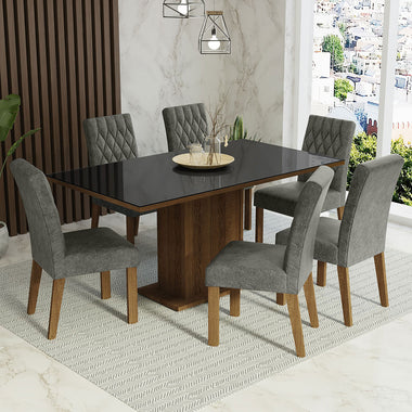 Juego de Comedor con Vidrio Sobrepuesto 6 Sillas Marrón/Negro/Silver Geórgia Madesa