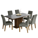Juego de Comedor Mesa Tapa de Vidrio 6 Sillas Marrón/Gris/Plateado Geórgia Madesa