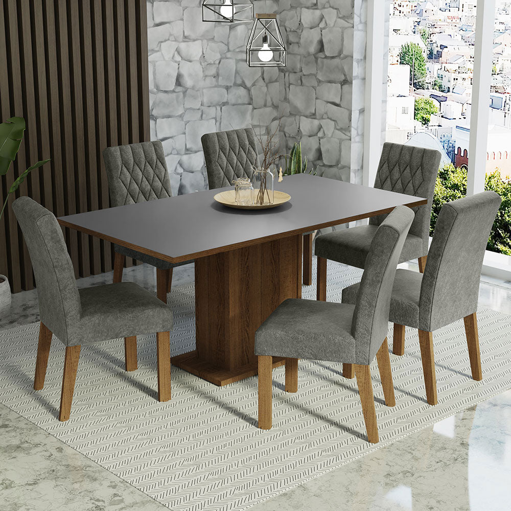 Juego de Comedor Mesa de Tapa de Madera 6 Sillas Marrón/Gris/Plata Hanna Madesa