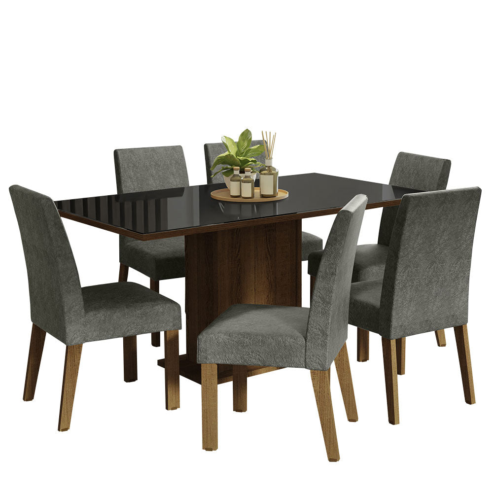 Juego de Comedor Mesa con Tapa de Vidrio 6 Sillas Alexis Madesa